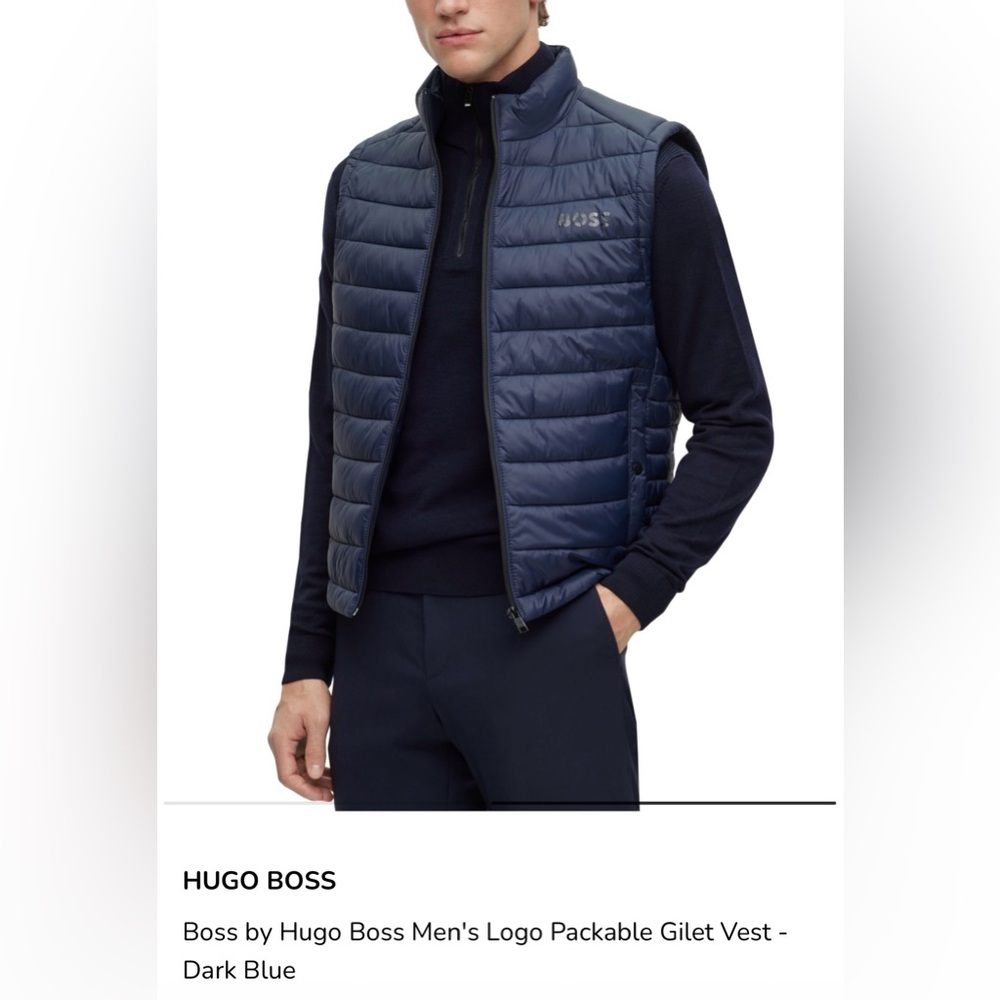 Hugo Boss Mens Quilted Navy Lightweight Packable Puffer Vest, size 44R, NWOT